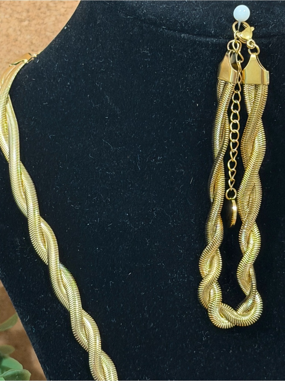 Plunder Elegant Gold-Tone Twisted Rae Rope Necklace and Bracelet Set - Picture 2 of 5